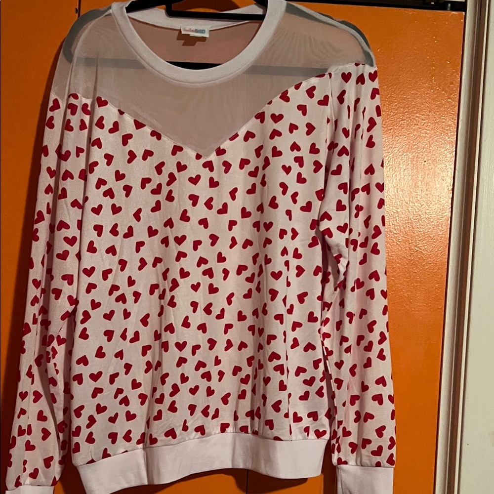 LuLaRoe Vibrant red with hearts Sheer top